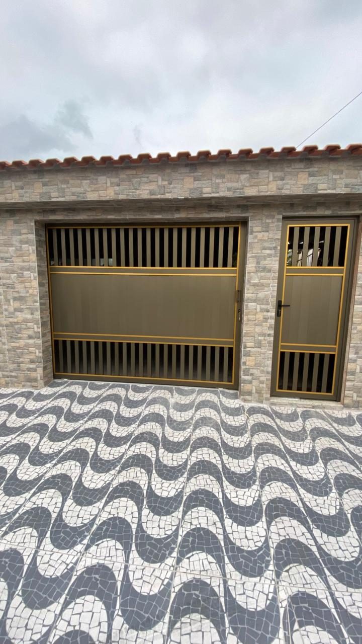 Portão nº 41: Fachada do modelo 38: basculante champanhe com frisos dourados e porta social